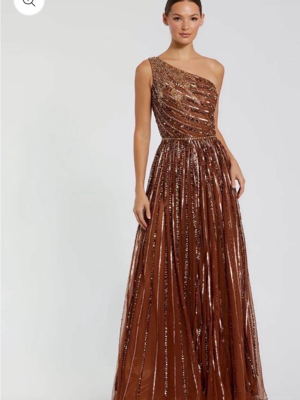 Copper Embellished One Shoulder A-Line Gown